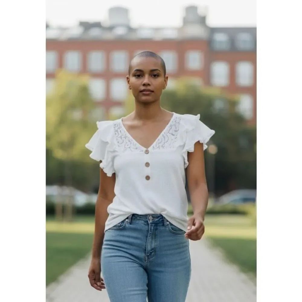 White Lace Ruffle Button-Front Top NEW NWT